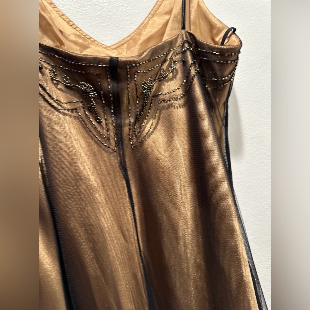 Vintage 90s spaghetti strap flapper style mesh beaded overlay dress - Picture 6 of 7